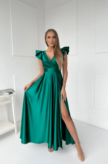 Zelené saténové šaty s motýlkovými rukávky Lipik (vel. 36)