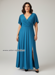 Třpytivé dlouhé společenské šaty Delei III s motýlím rukávkem (vel. 48-50)