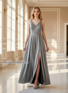 Stříbrné dlouhé třpytivé šaty s dvojitými ramínky Kerala (vel. 34)