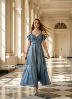 Třpytivé šaty se spadlými rameny a rozparkem Trin III (vel. 34)