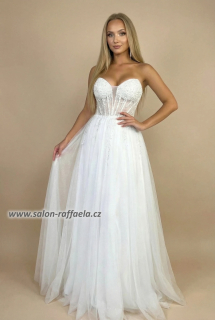 Svatební šaty Gozo s třpytivou sukní s poloprůsvitným korzetem (vel. 38)