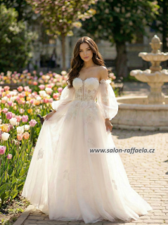 Svatební šaty Orlando s korzetem bez ramínek a odnímatelnými rukávky (vel. 36)