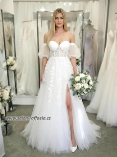 Svatební šaty Palermo s velmi pevným korzetem bez ramínek a odnímatelnými rukávky (vel. 38)
