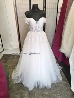 Svatební šaty Crystal se spadlými rameny (vel. 40 - 42)