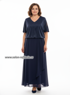 Temně modré elegantní šaty Lexa s třpytivým volným topem (vel. 48)