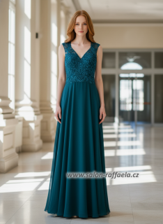 Petrolejové šaty s kamínkovým topem se všitou podprsenkou Ponte (vel. 34, 36, 40)