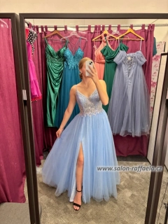 Blankytně modré šaty s třpytivou sukní a flitrovým topem Avila (vel. 34)