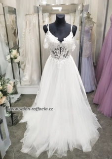 Svatební šaty s odepínacími spadlými ramínky Aktau (vel. 34)